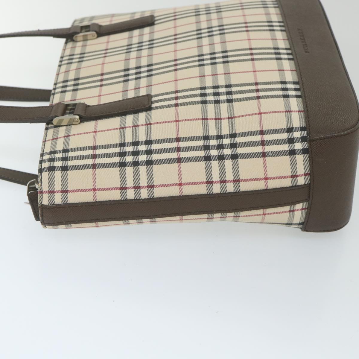 Luxury Burberry Nova Check Tote Bag Nylon Beige Auth 59816