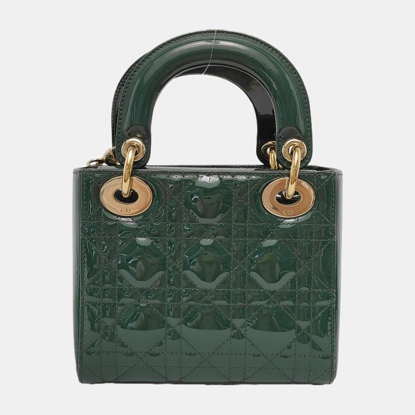 Lady Dior Mini Dark Green Patent Leather Bag with gold hardware Chain Strap