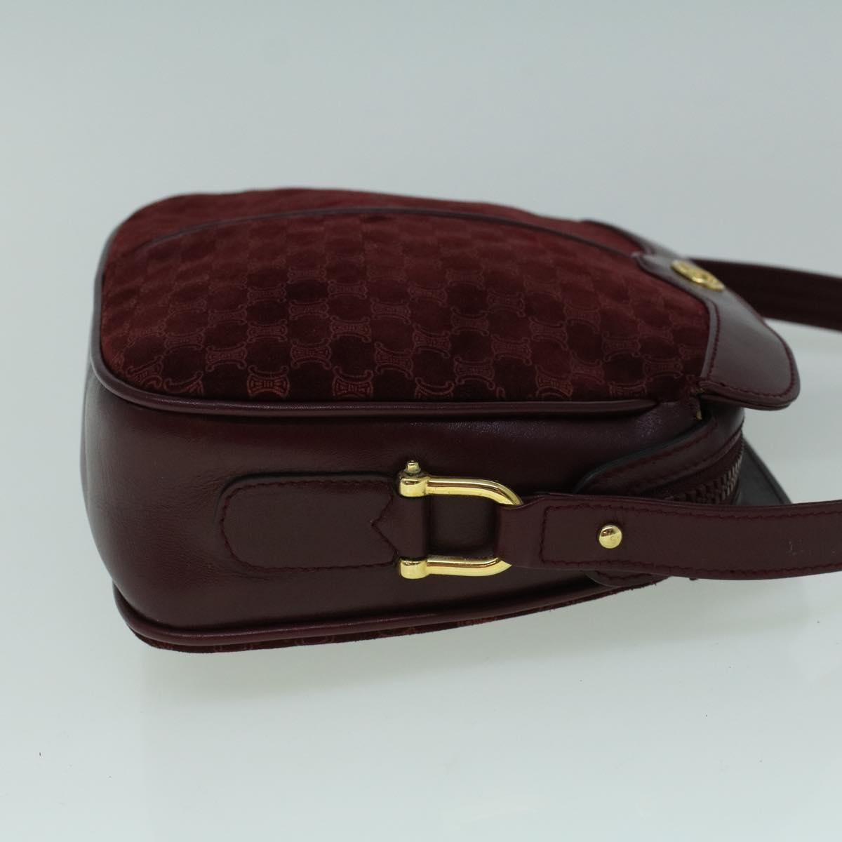 Luxury CELINE Macadam Canvas Shoulder Bag Suede Bordeaux 60346