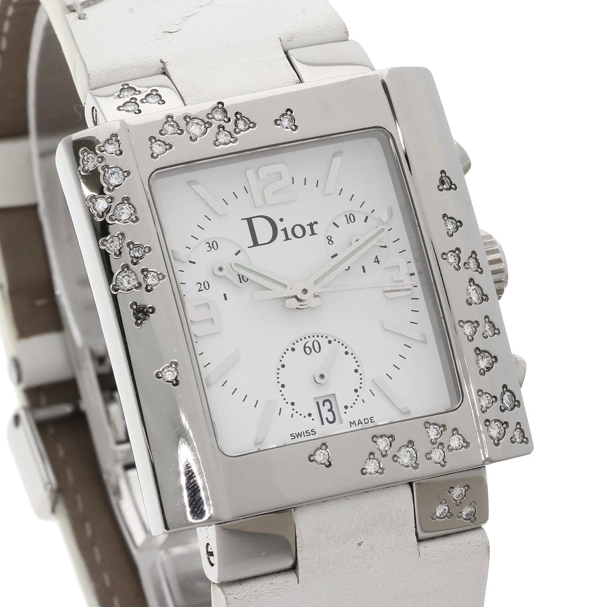 Christian Dior Watches Quartz D81-101 Stainless Steel, Leather Silver Riva Diamond Bezel white dial Women