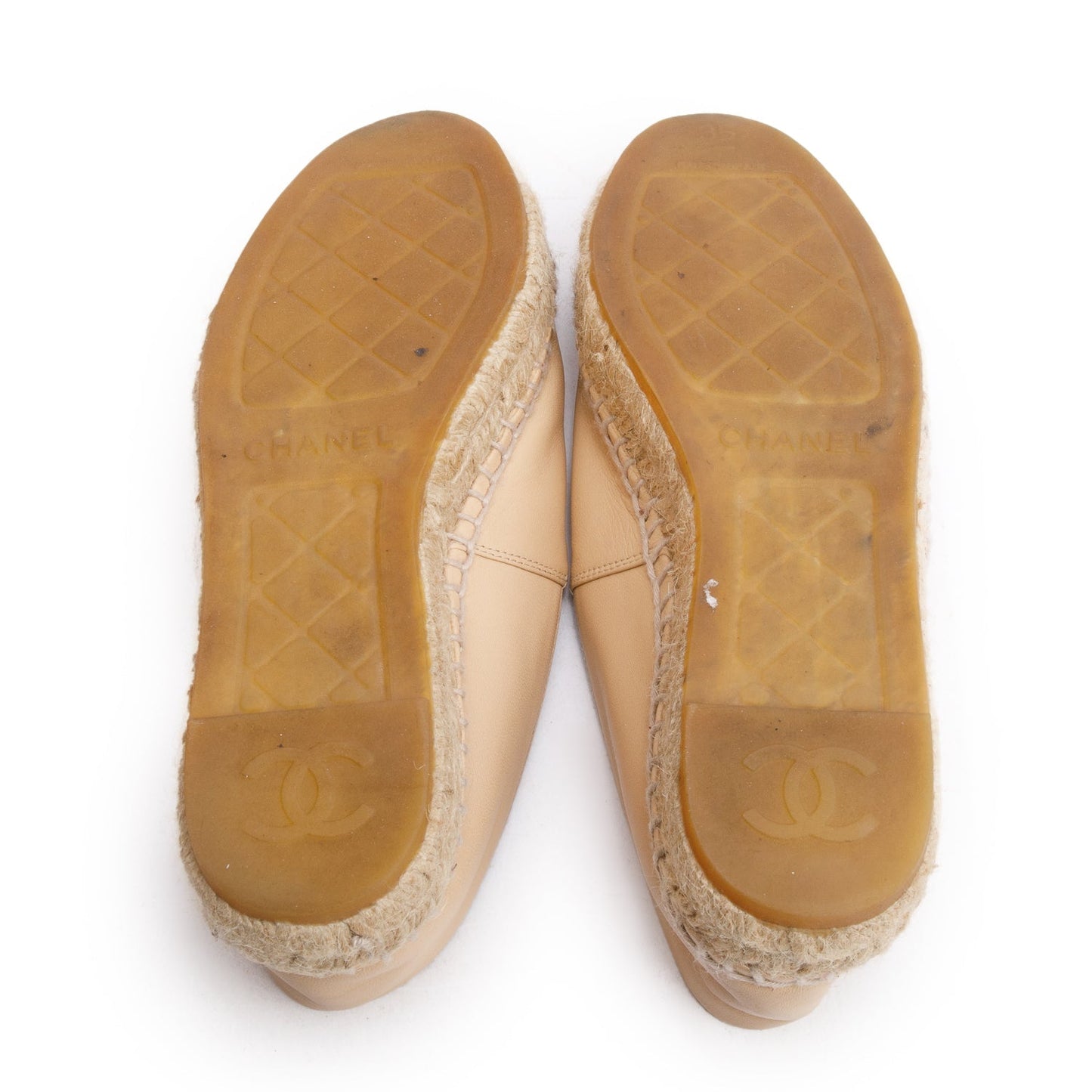 Chanel Neutral & Black Leather CC Logo Espadrilles, Size 35