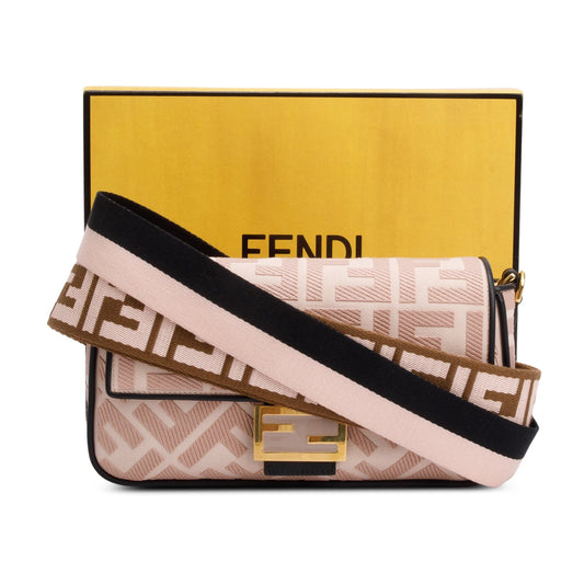 Fendi 2020 Pink FF Embroidered Canvas Baguette Shoulder Bag