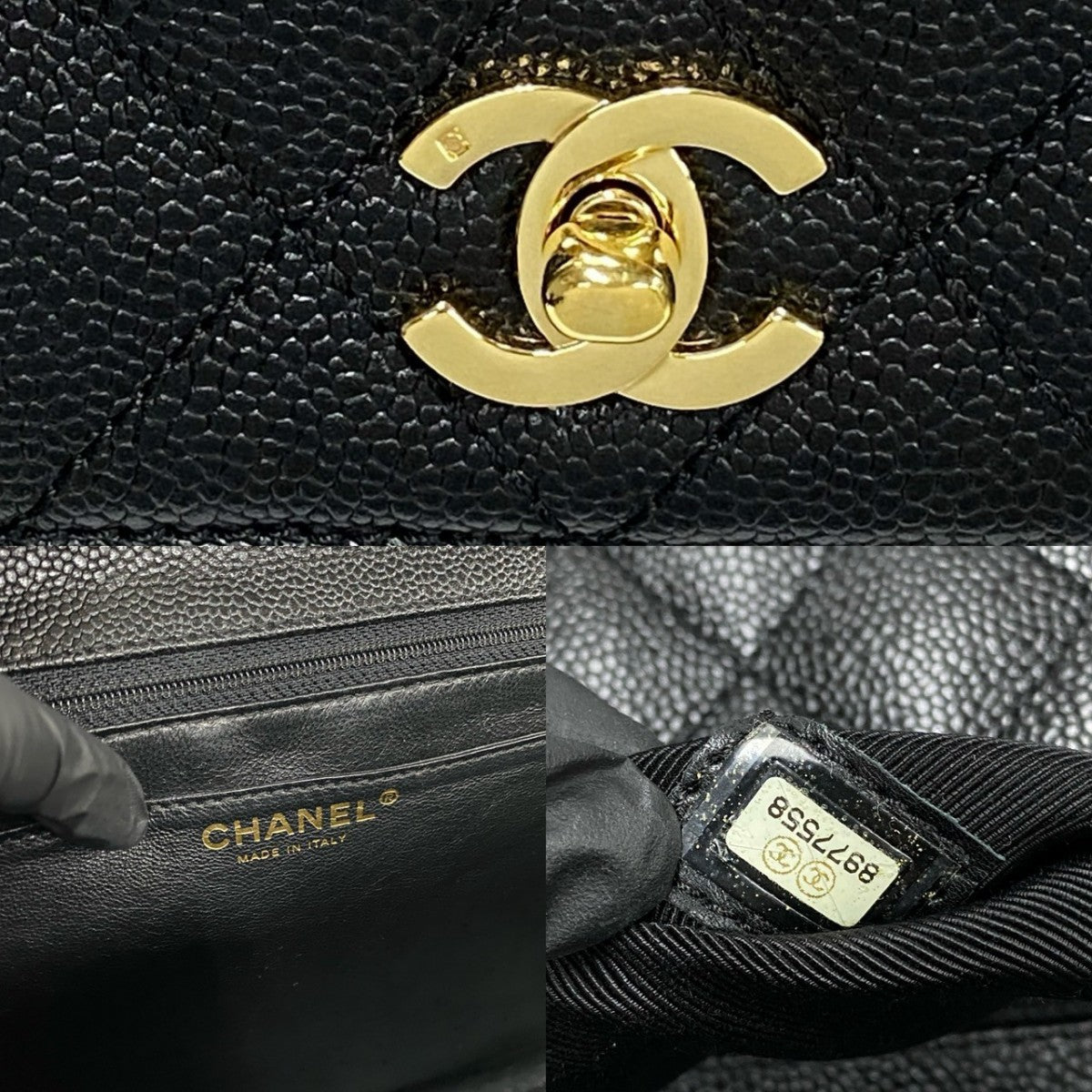 CHANEL Handbag Matt caviar skin black COCO Mark Matrasse Women