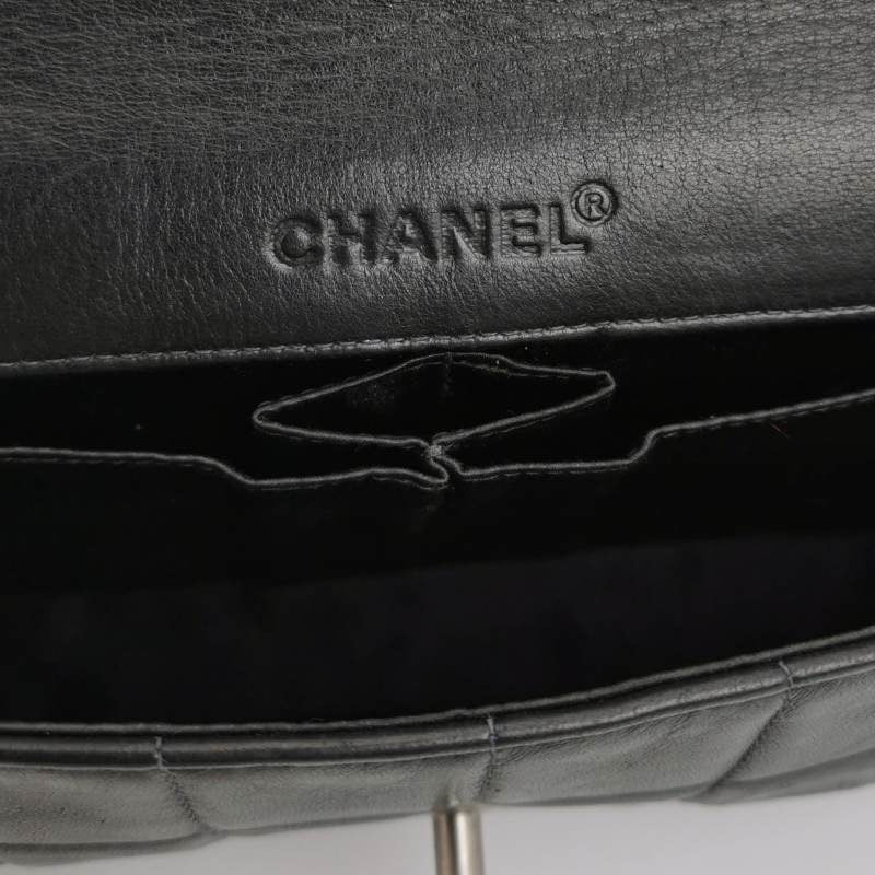 Chanel East West Chocolate Bar Black Leather Silver Hardware, 2000-2002