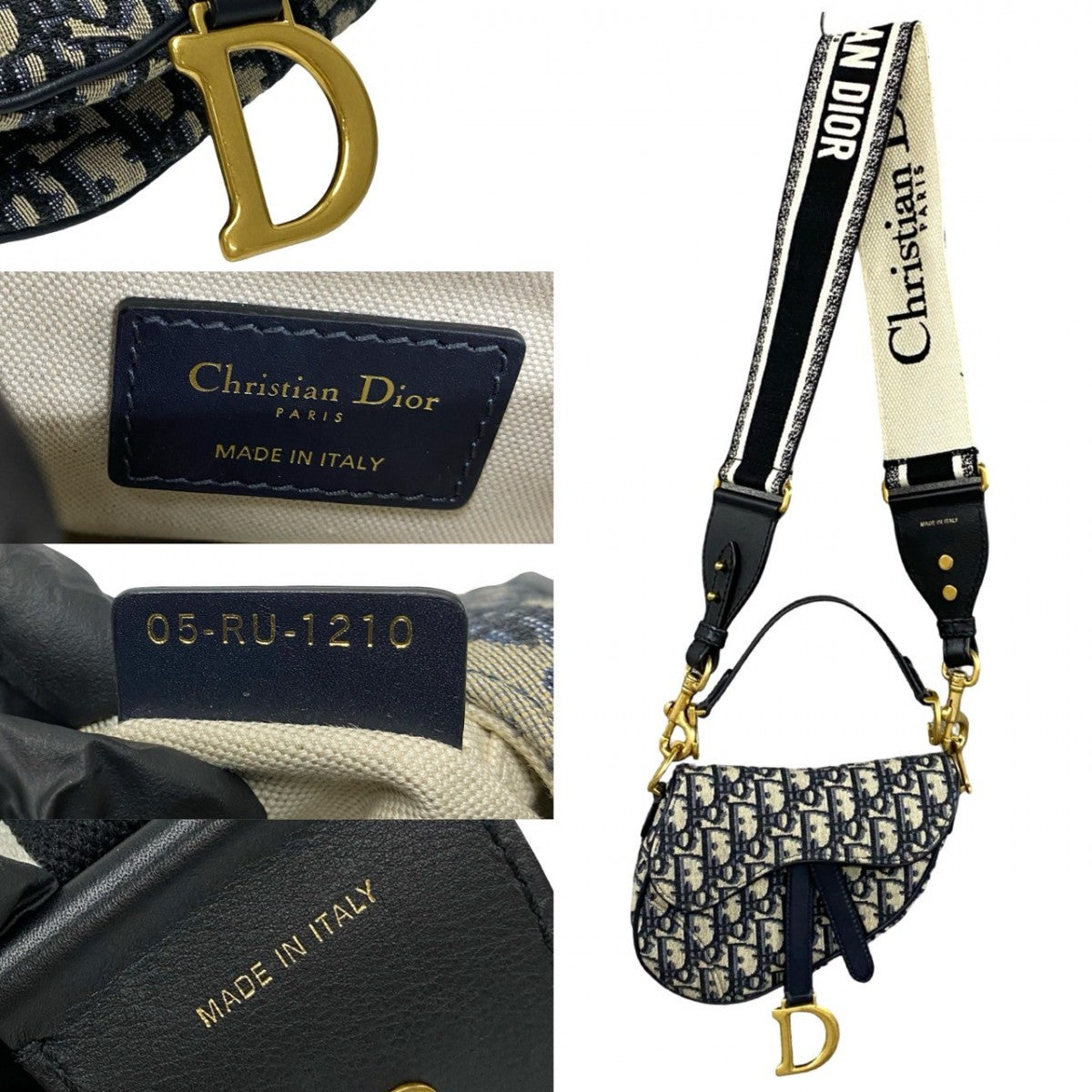 Dior Shoulder Bag Leather, Canvas Navy Trotter Pattern Oblique Saddle bag Women