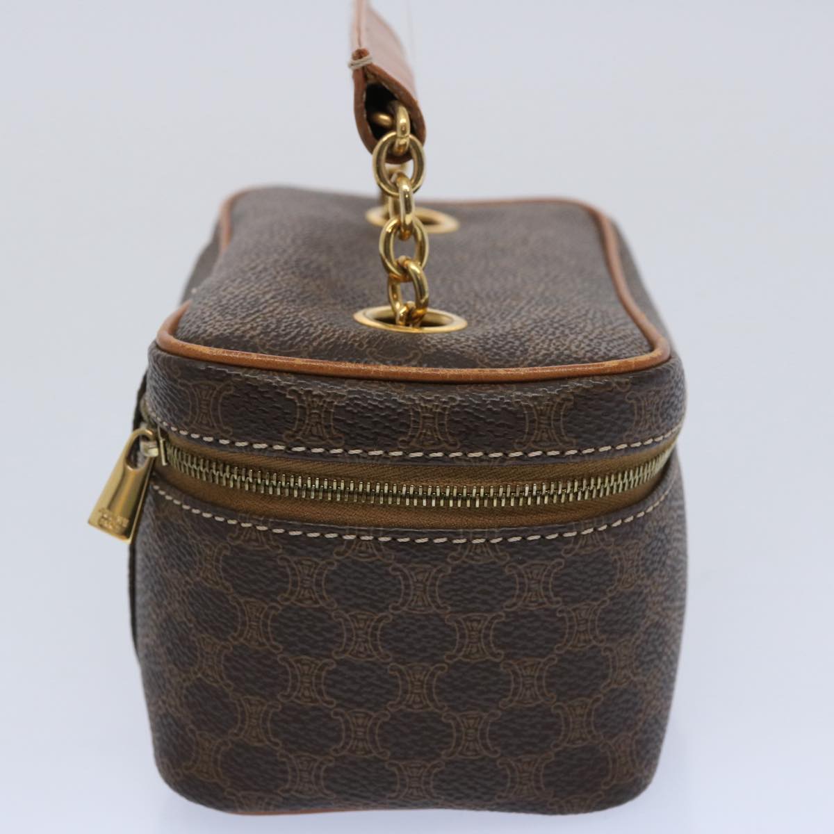 Luxury CELINE Macadam Canvas Vany Cosmetic Pouch PVC Leather Brown 62674