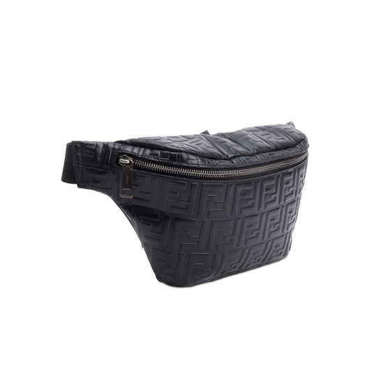 Fendi Black Calfskin Leather Embossed FF Belt Bag