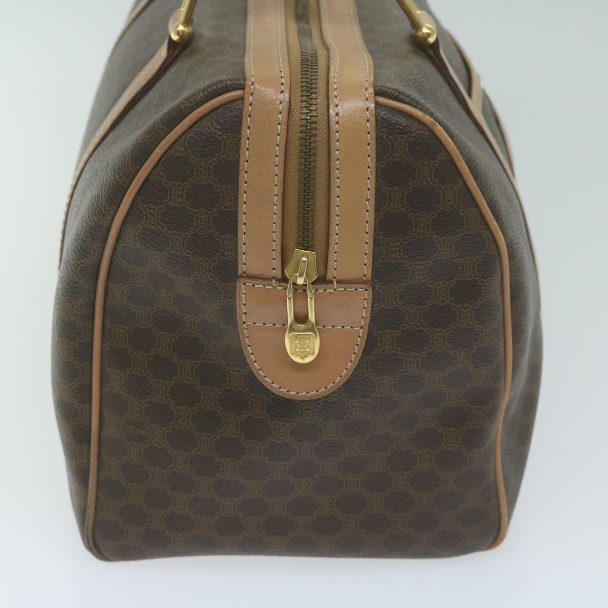 Luxury CELINE Macadam Canvas Boston Bag PVC Brown 63609