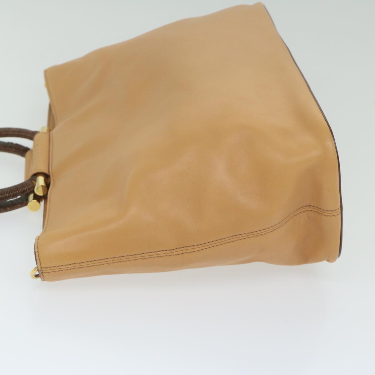 Luxury CELINE Hand Bag Leather 2way Beige Brown 63990