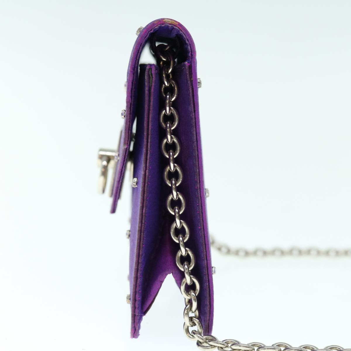 Luxury CELINE Chain Pouch Satin Purple 64134