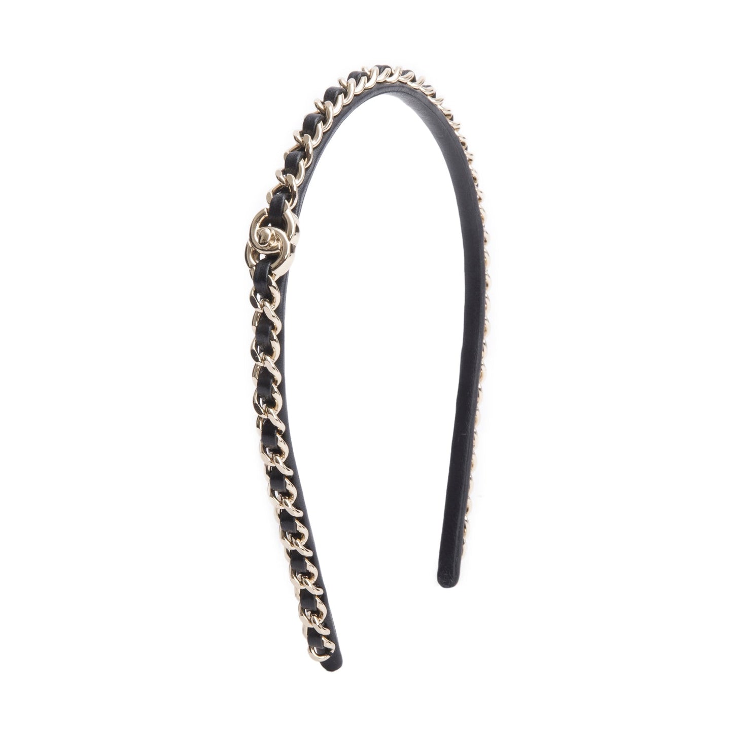 Chanel Black Leather Interlocking CC Chain-Link Head Band
