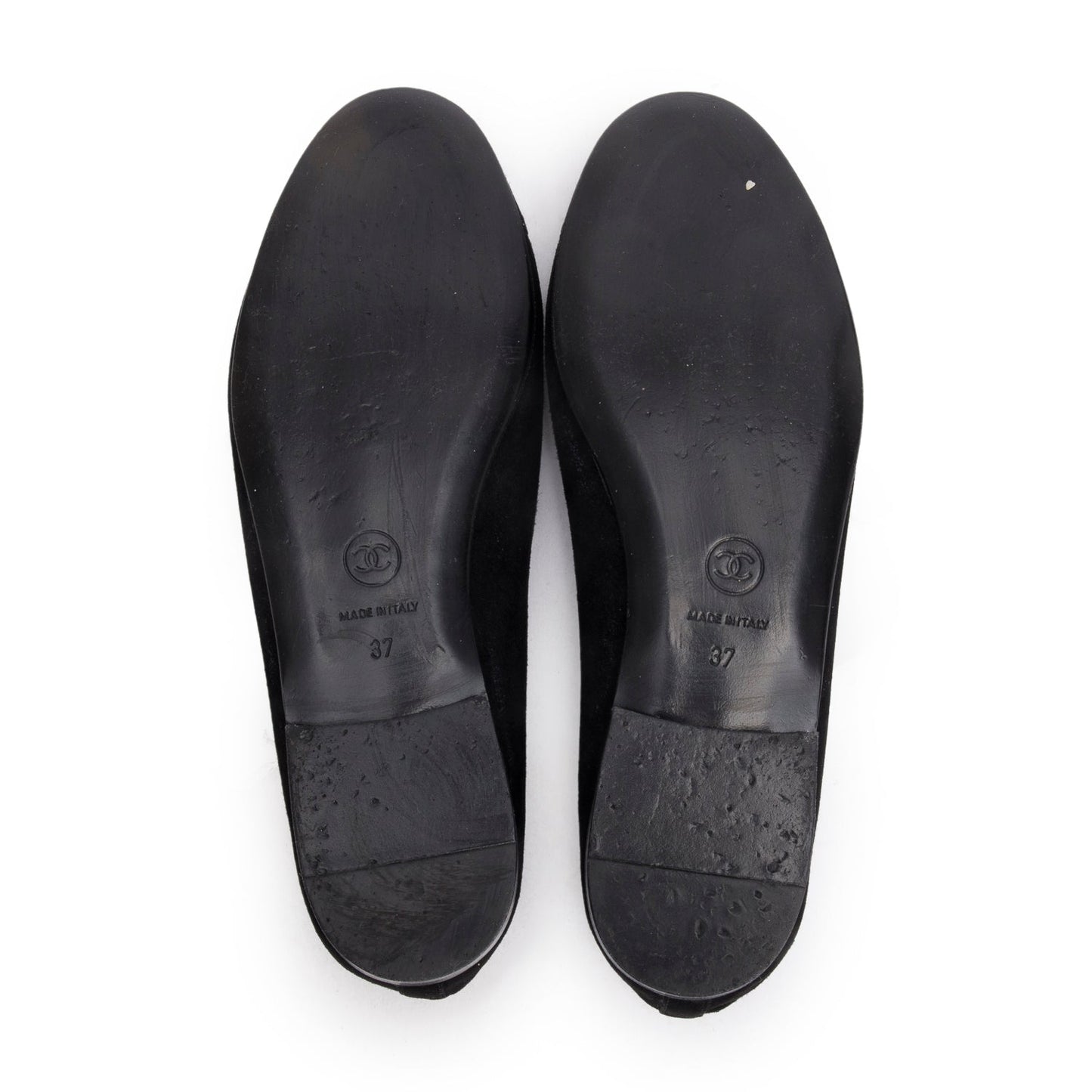 Chanel Black Velvet Interlocking CC Logo Bow Flats, Size 37