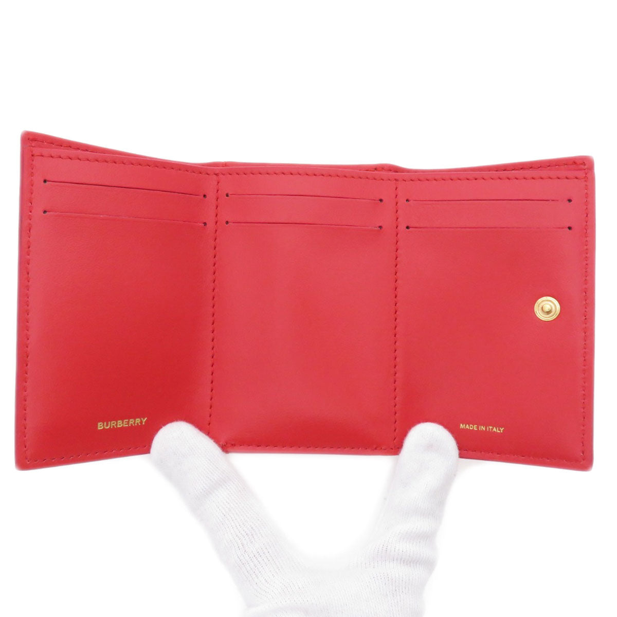 BURBERRY Bifold Wallet Calfskin Red logoMetal tri-fold Women
