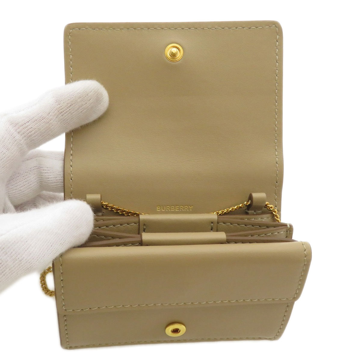 BURBERRY Coin case Calfskin beige Coin Chain Wallet Women