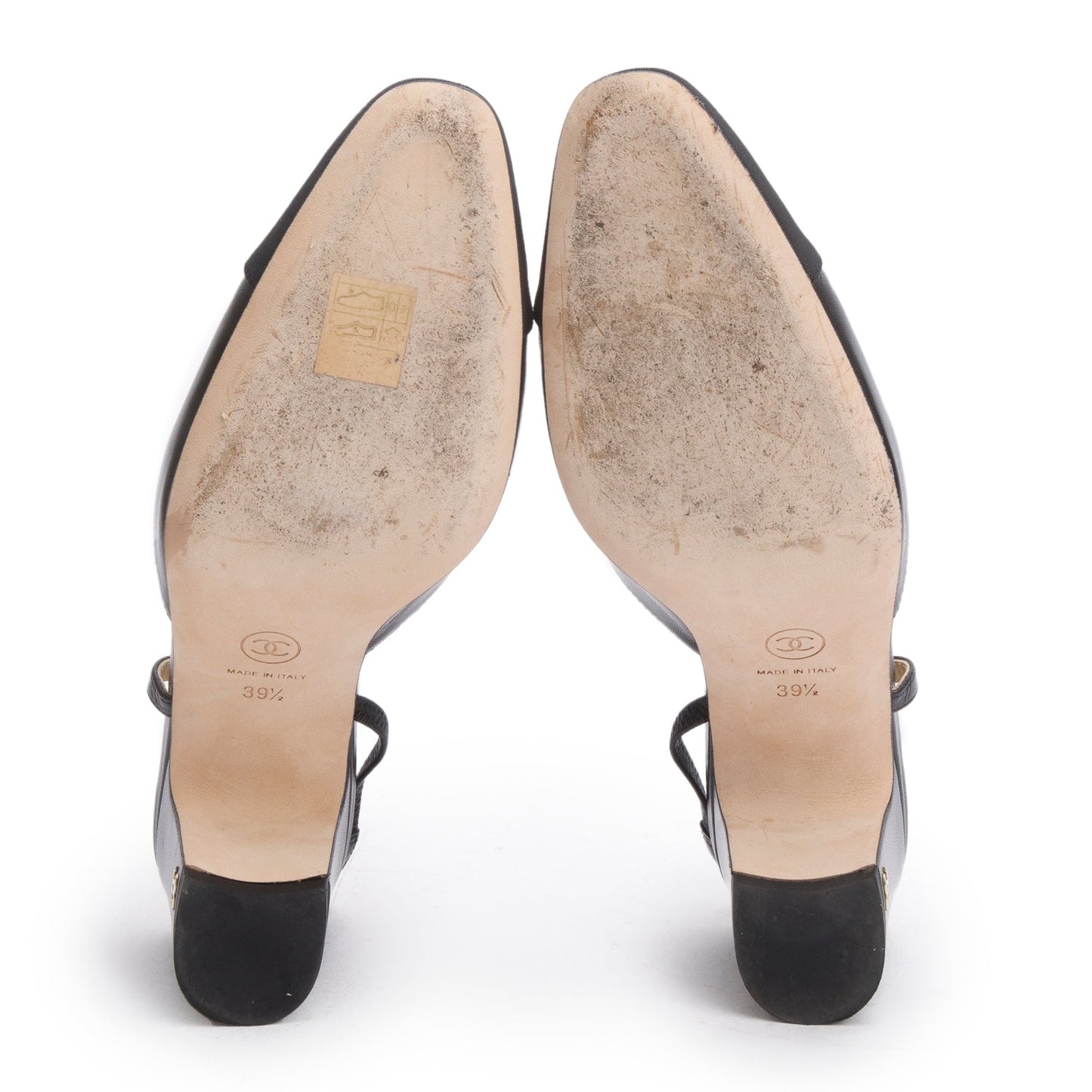 Chanel Black Goatskin & Grosgrain Cap Toe CC Slingback Pumps, Size 39.5