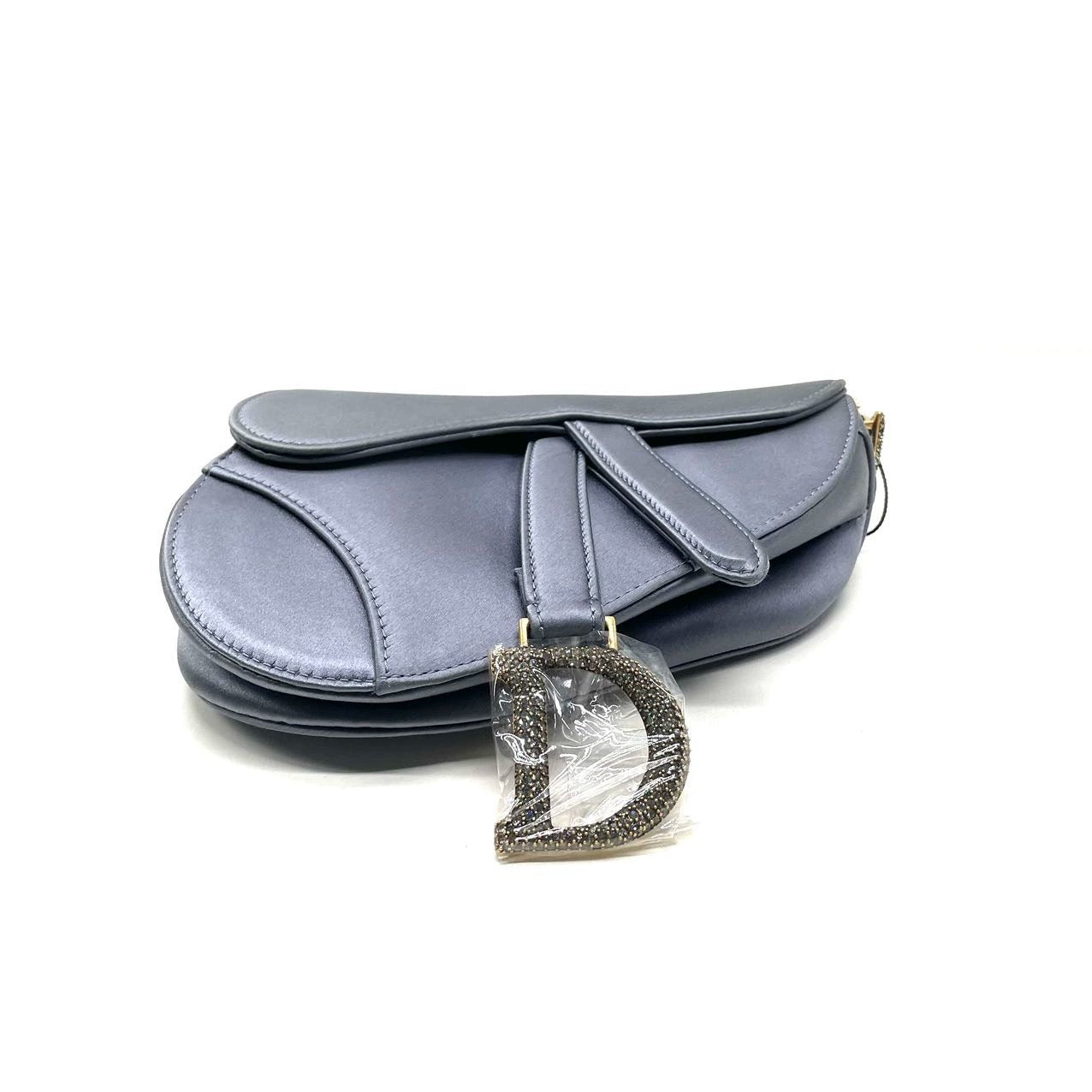 Dior Saddle Mini Silk Blue with Crystal Embedded Buckles