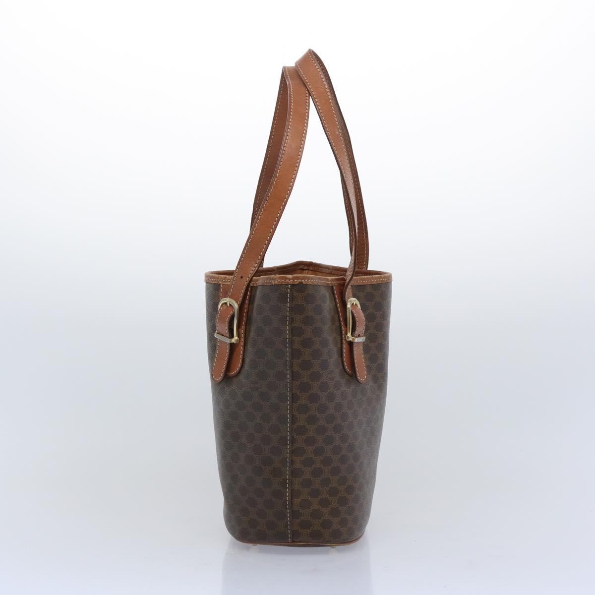Luxury CELINE Macadam Canvas Shoulder Bag PVC Leather Brown 66029