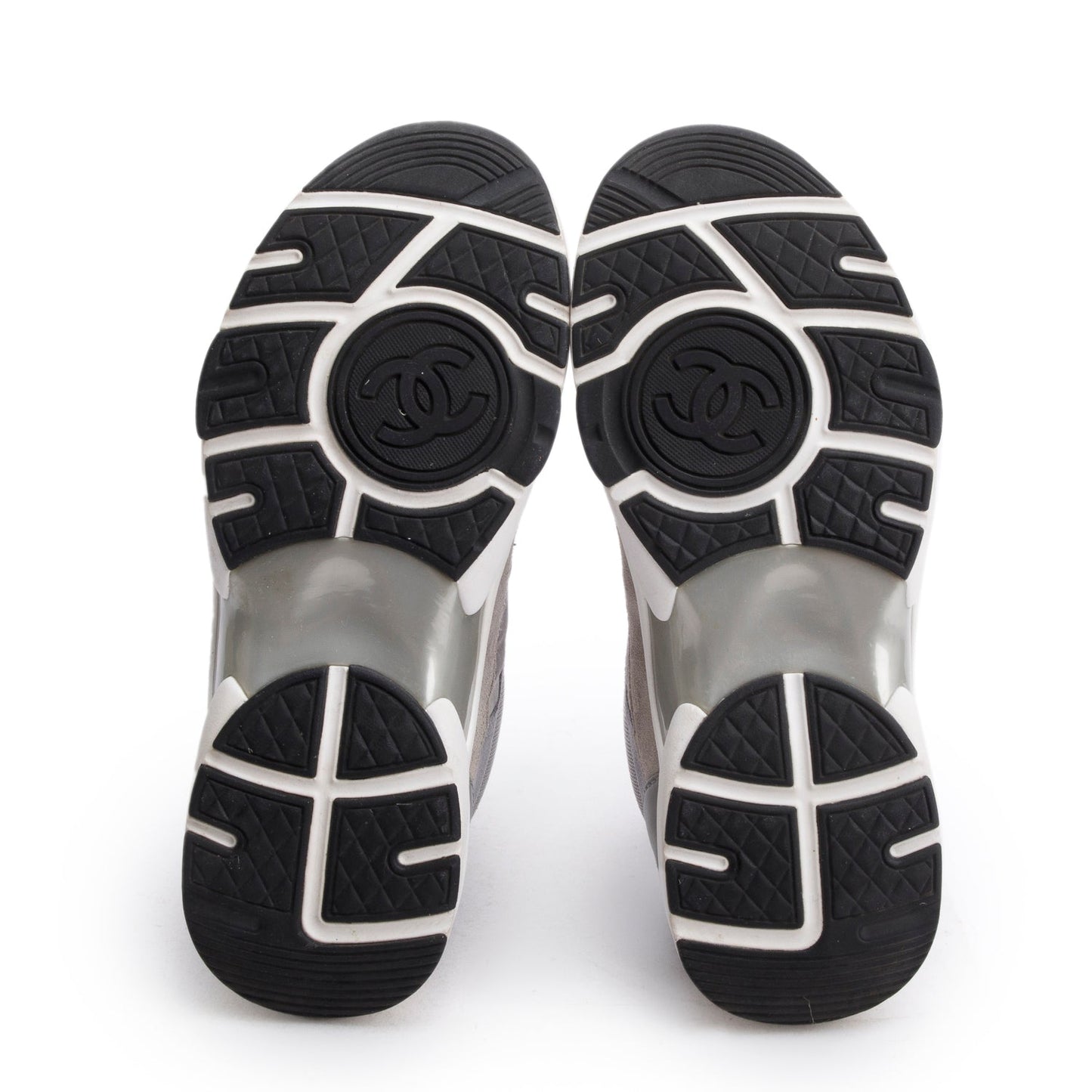 Chanel Grey Interlocking CC Logo Suede Sneakers, Size 35.5