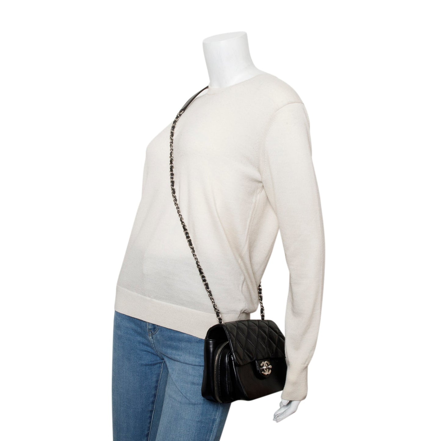 Chanel Black Aged Calfskin Quilted Express Zip Around Flap