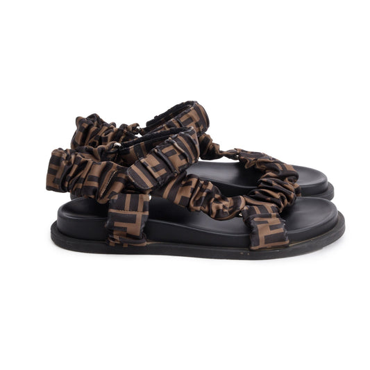 Fendi Brown Zucca Fendi Feel Satin Sandals, Size 37