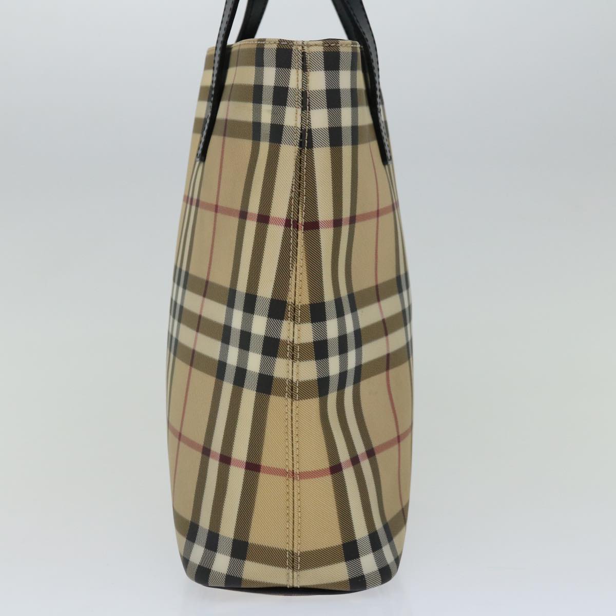 Luxury Burberry Nova Check Hand Bag PVC Beige Black Auth 67112