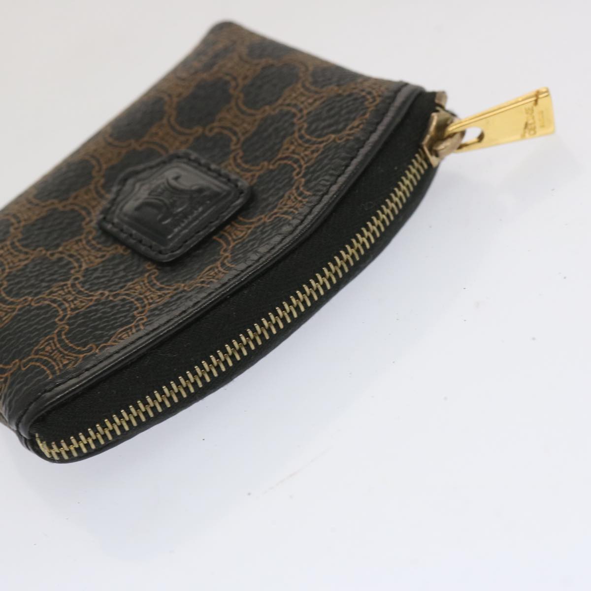 Luxury CELINE Macadam Canvas Coin Purse PVC Leather Black 67451