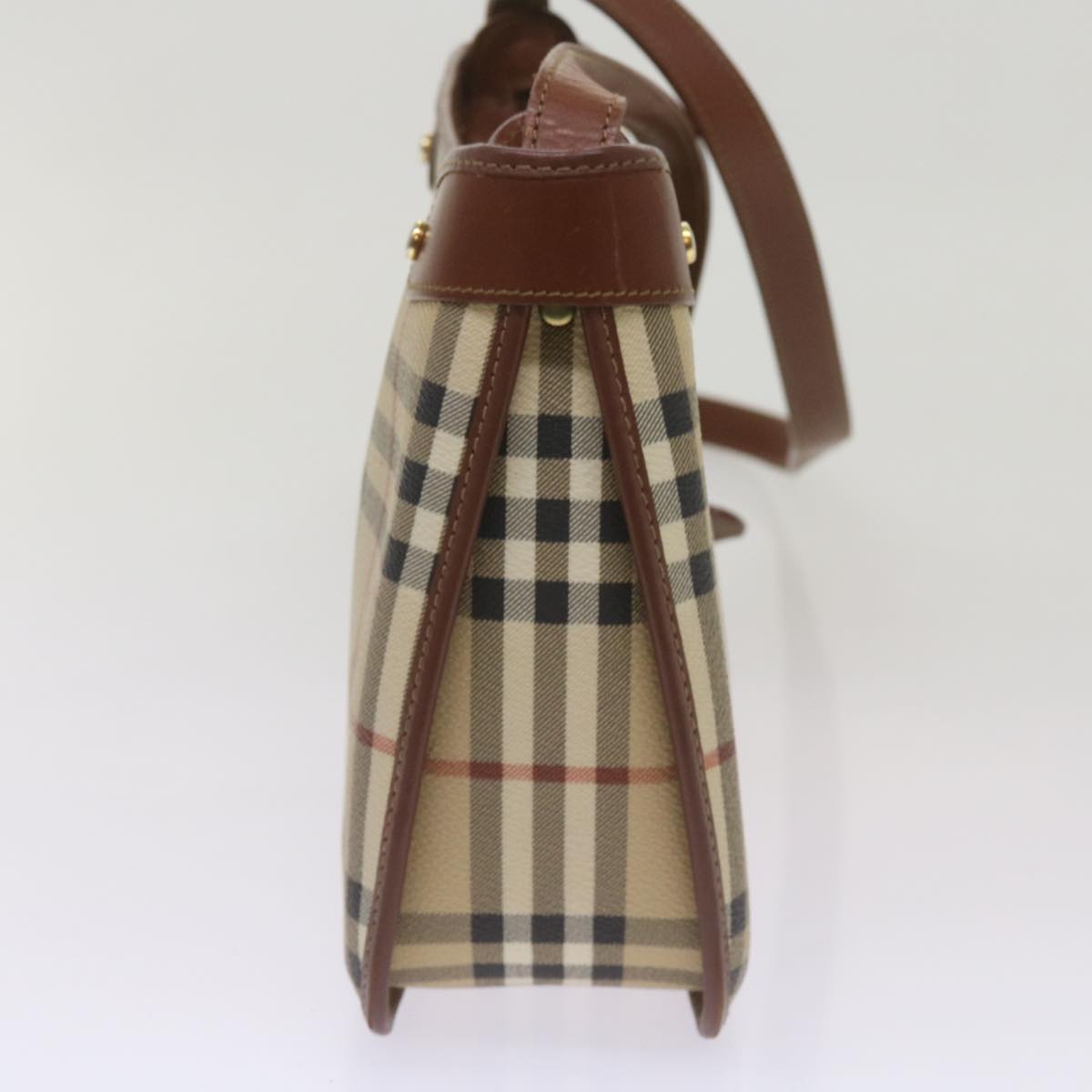 Luxury BurberrySs Nova Check Shoulder Bag PVC Beige Brown Auth 68178