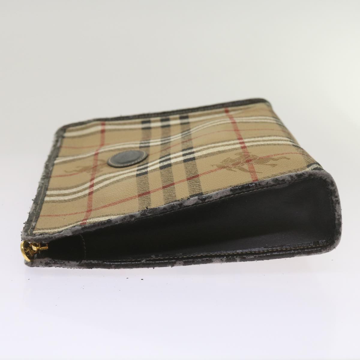 Luxury BurberrySs Nova Check Clutch Bag PVC Beige Auth 68216