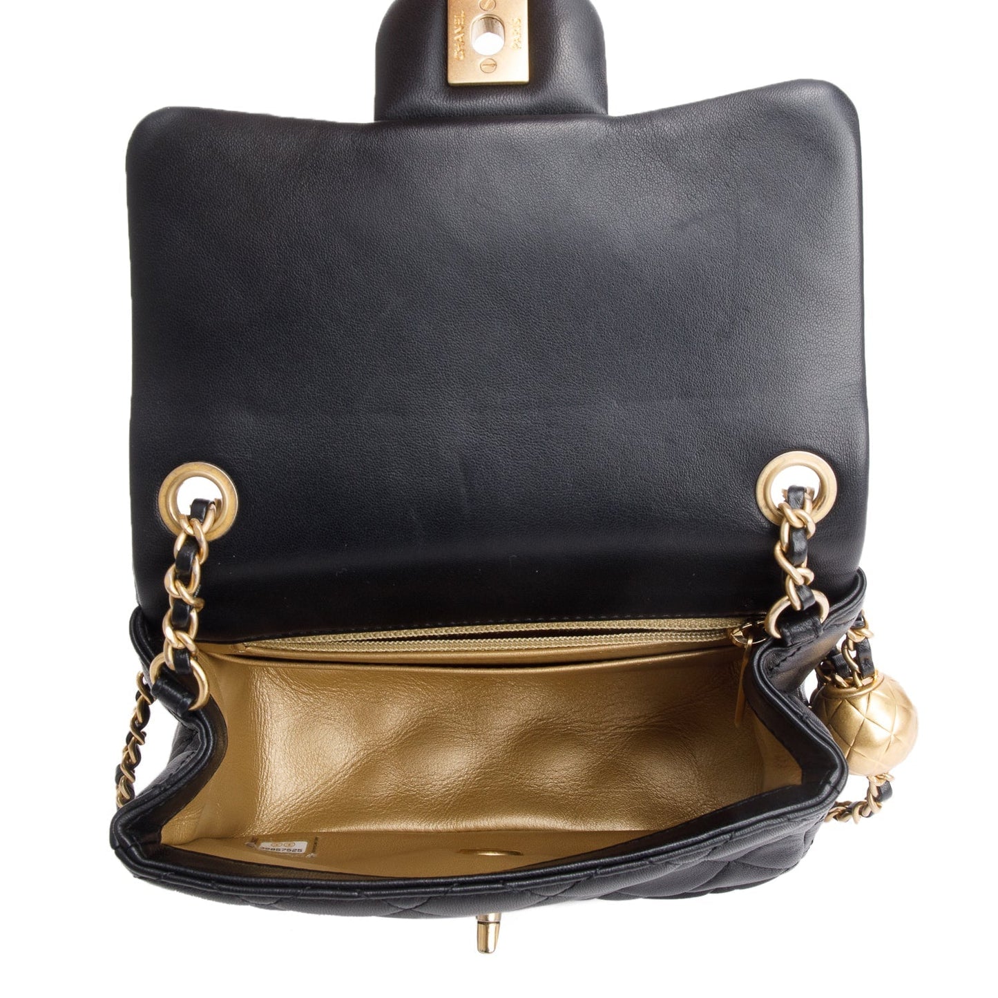 Chanel 2020 Black Quilted Lambskin Pearl Crush Square Mini Flap Bag