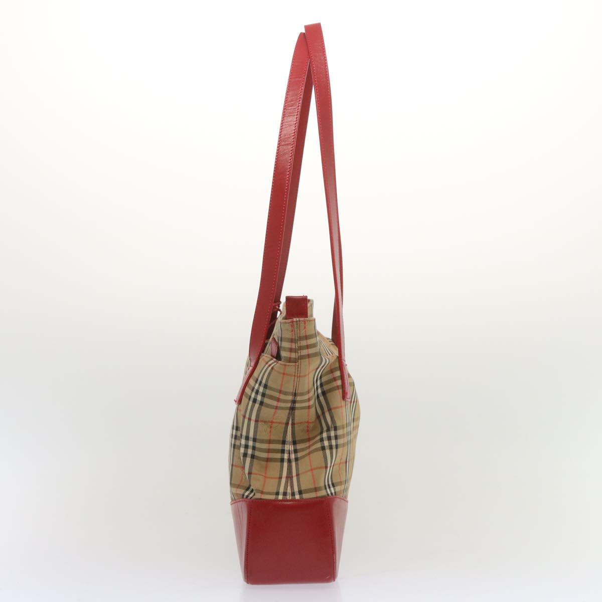 Luxury BurberrySs Nova Check Tote Bag Canvas Beige Red Auth 68740