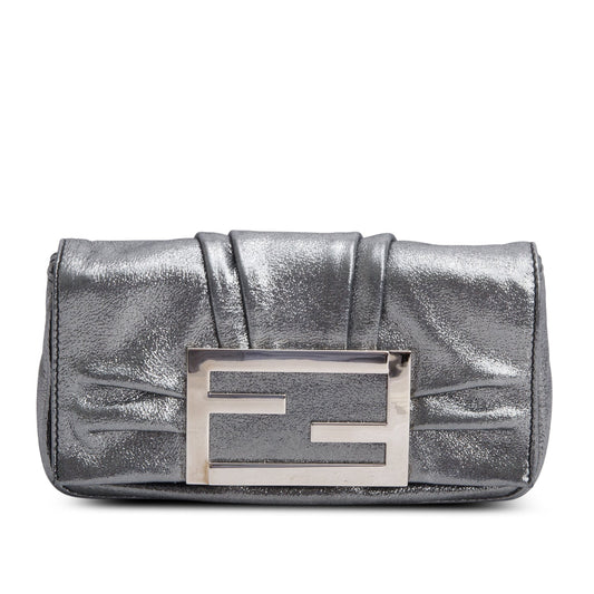 Fendi Metallic Silver Calfskin Mia Pochette Chain Bag