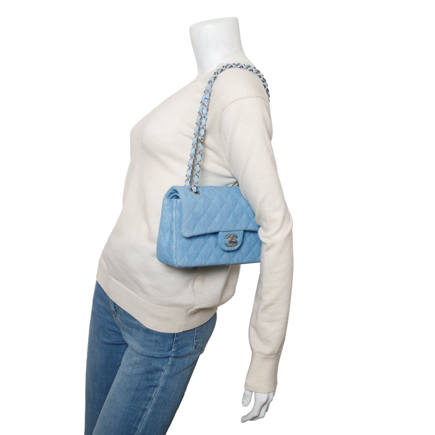 Chanel Blue Denim Quilted Small Double Flap Bag
