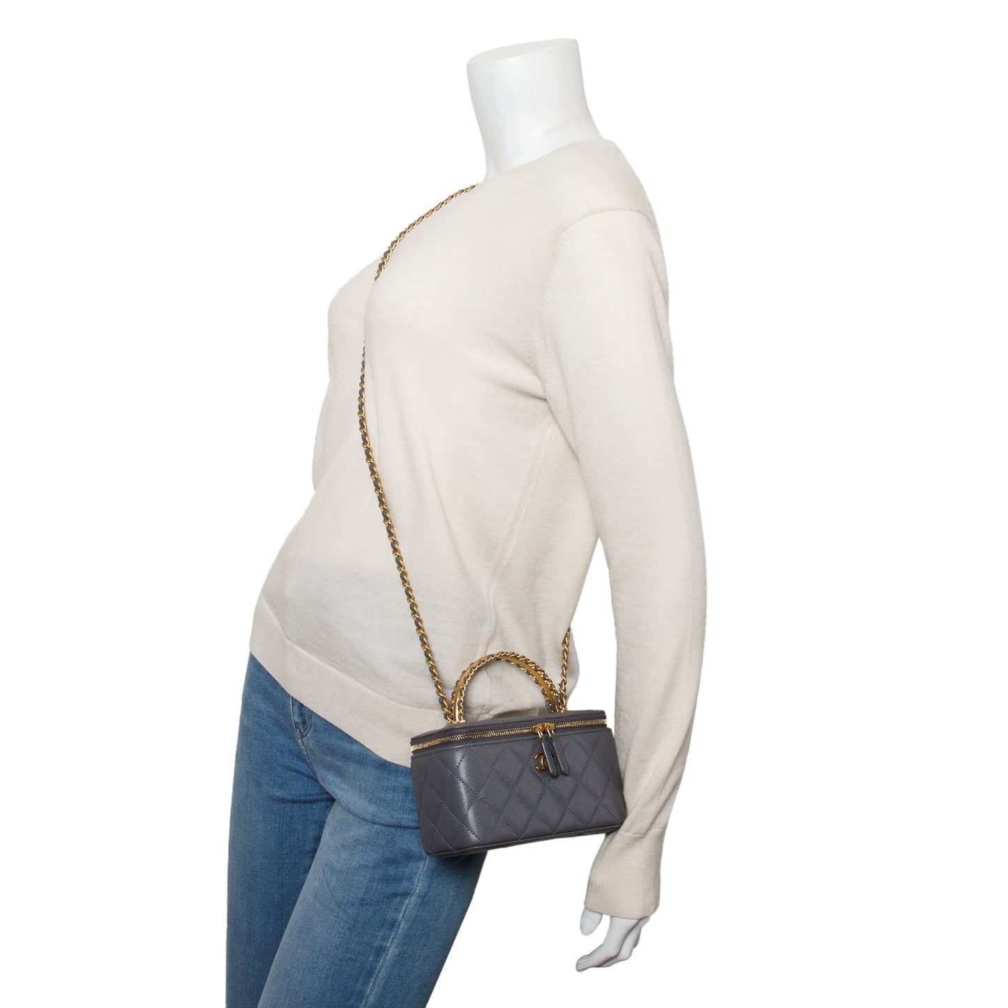Chanel 2025 Grey Caviar Top Handle Long Vanity