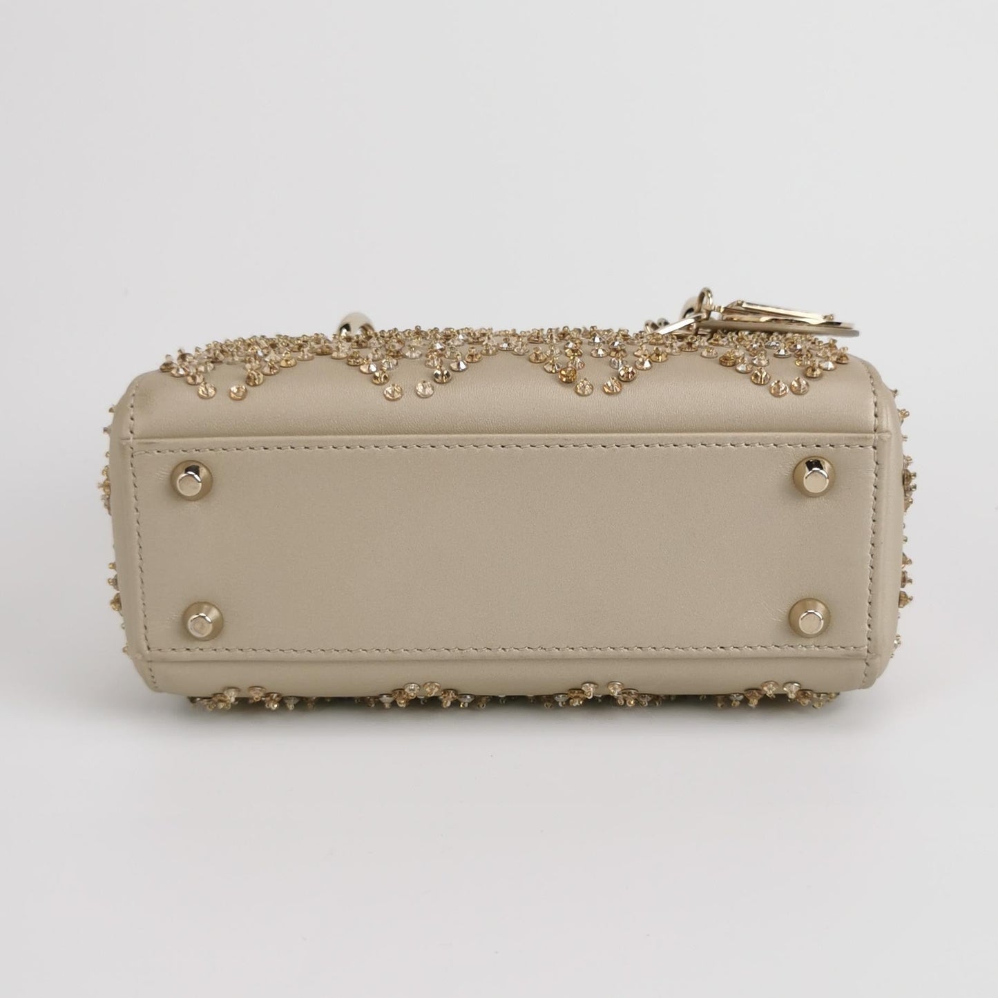 Lady Dior Mini Gold Calfskin Leather with Crystals Gold Hardware 2020