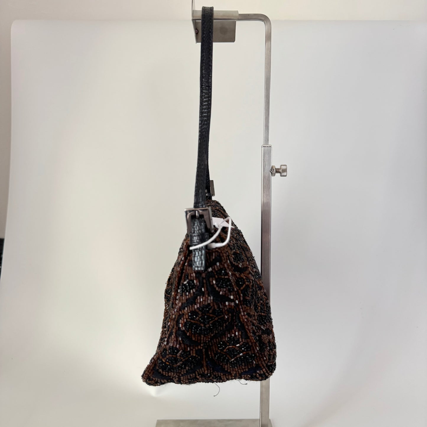 Fendi Mini Mamma Baguette Brown Glitter Beads Floral Embroidery