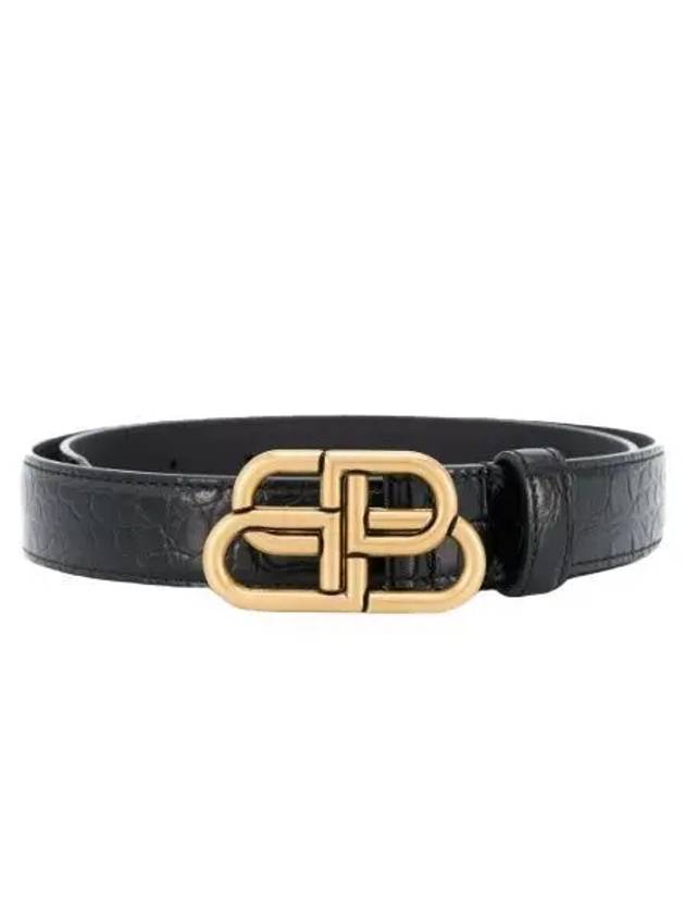 Luxury Balenciaga Trending 2025 WoMen's Crocodile Embossed BB Buckle Thin Belt Black