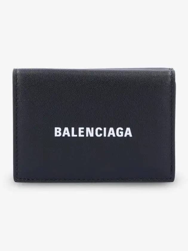 Luxury Balenciaga Trending 2025 Logo Print Tri-Fold Half Wallet Black