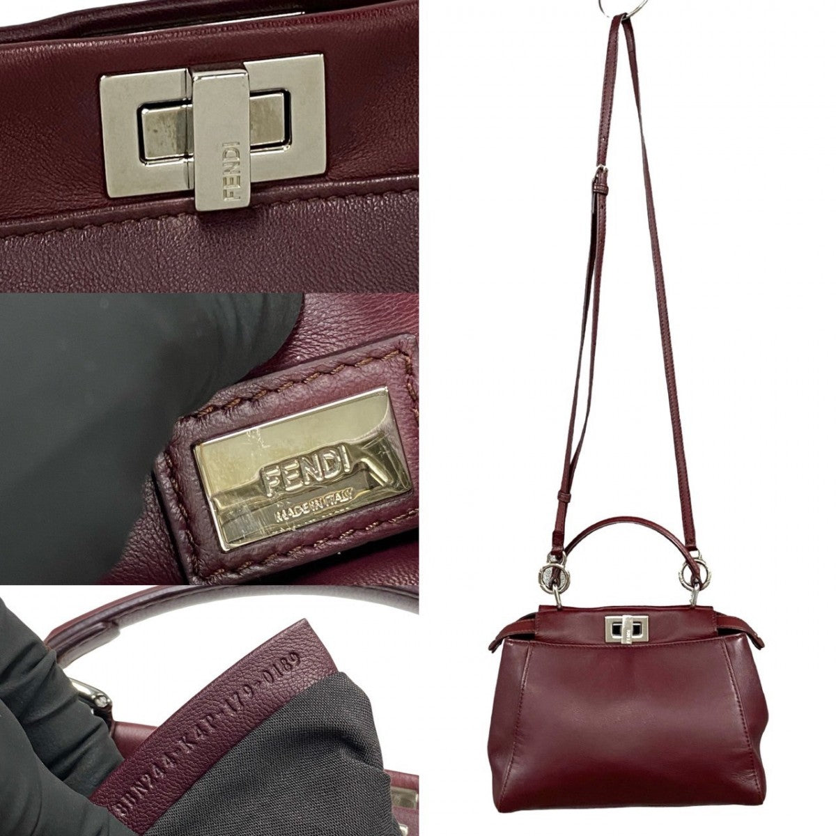 FENDI Shoulder Bag leather wine-red Peek-a-boo mini Women