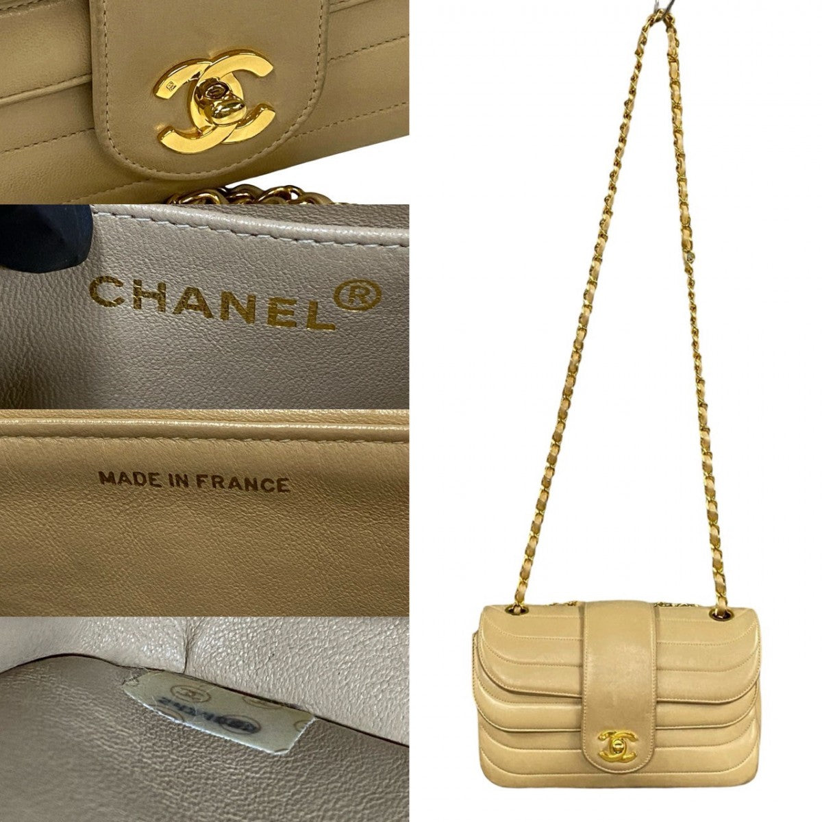 CHANEL Shoulder Bag lambskin beige COCO Mark W flap Women