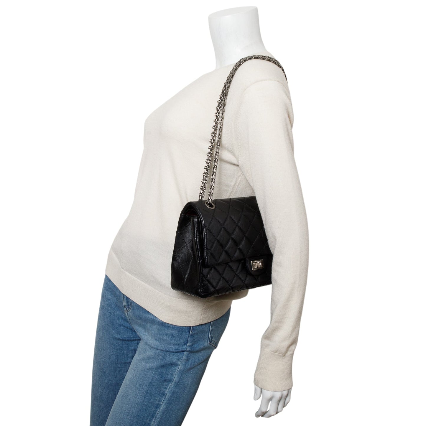 Chanel Black Aged Calfskin Leather 2.55 Reissue 226 Double Flap Bag