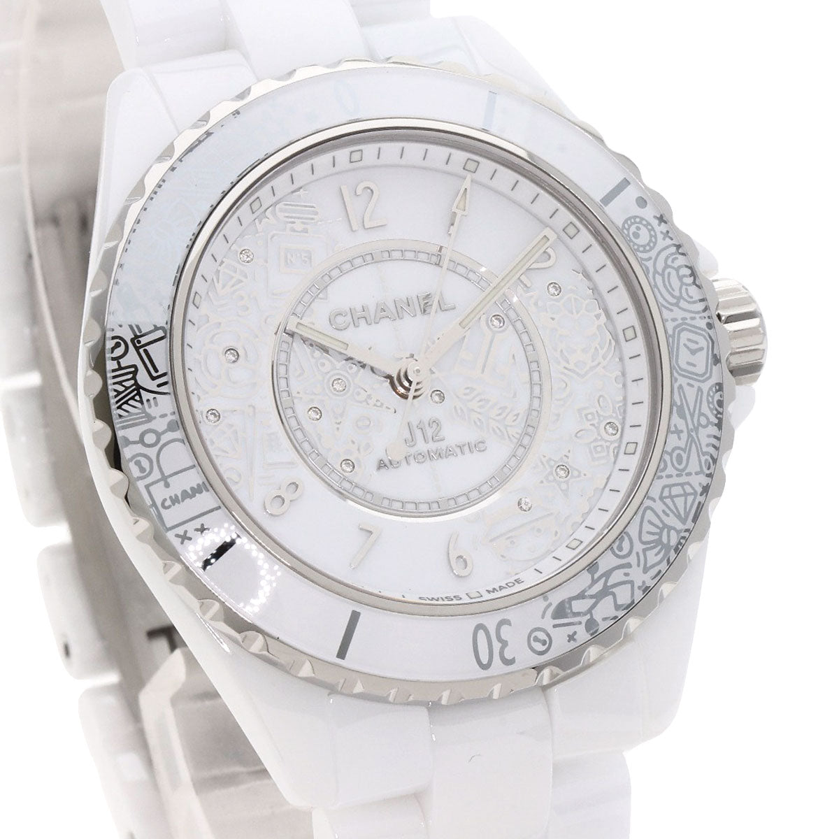 CHANEL Watches Mechanical Automatic H6476 Ceramic, Ceramic Silver J12 1.5" Limited to 2020 pieces worldwide white dial mens