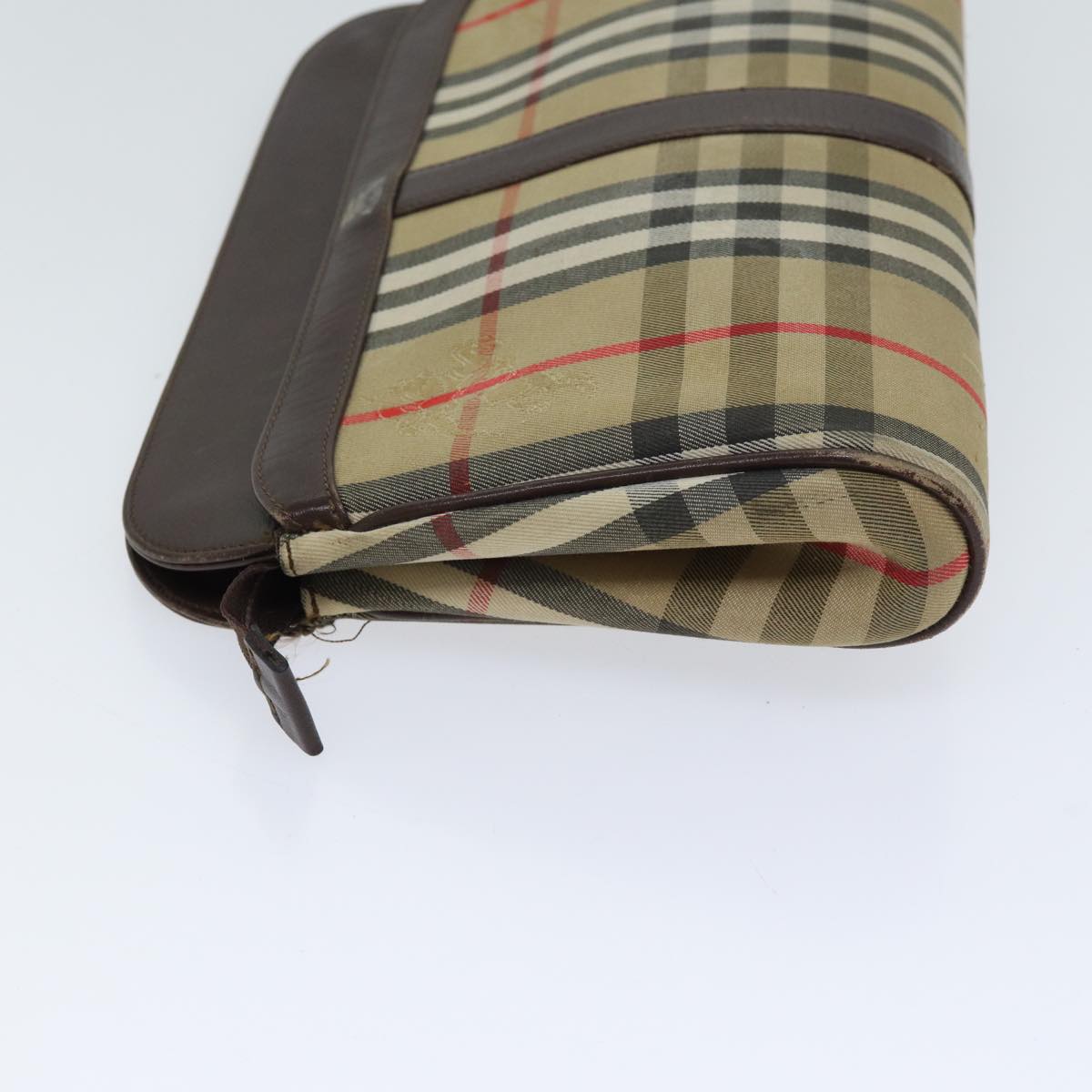 Luxury BurberrySs Nova Check Clutch Bag Canvas Beige Auth 70657