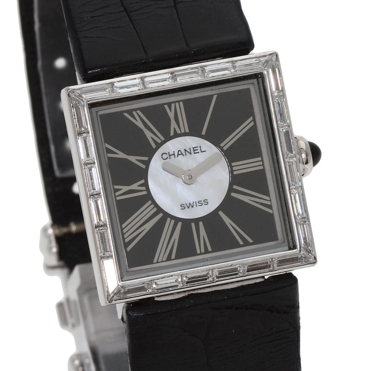 CHANEL Watches Quartz H0106 K18WG Silver Mademoiselle Diamond Bezel Black x white shell dial