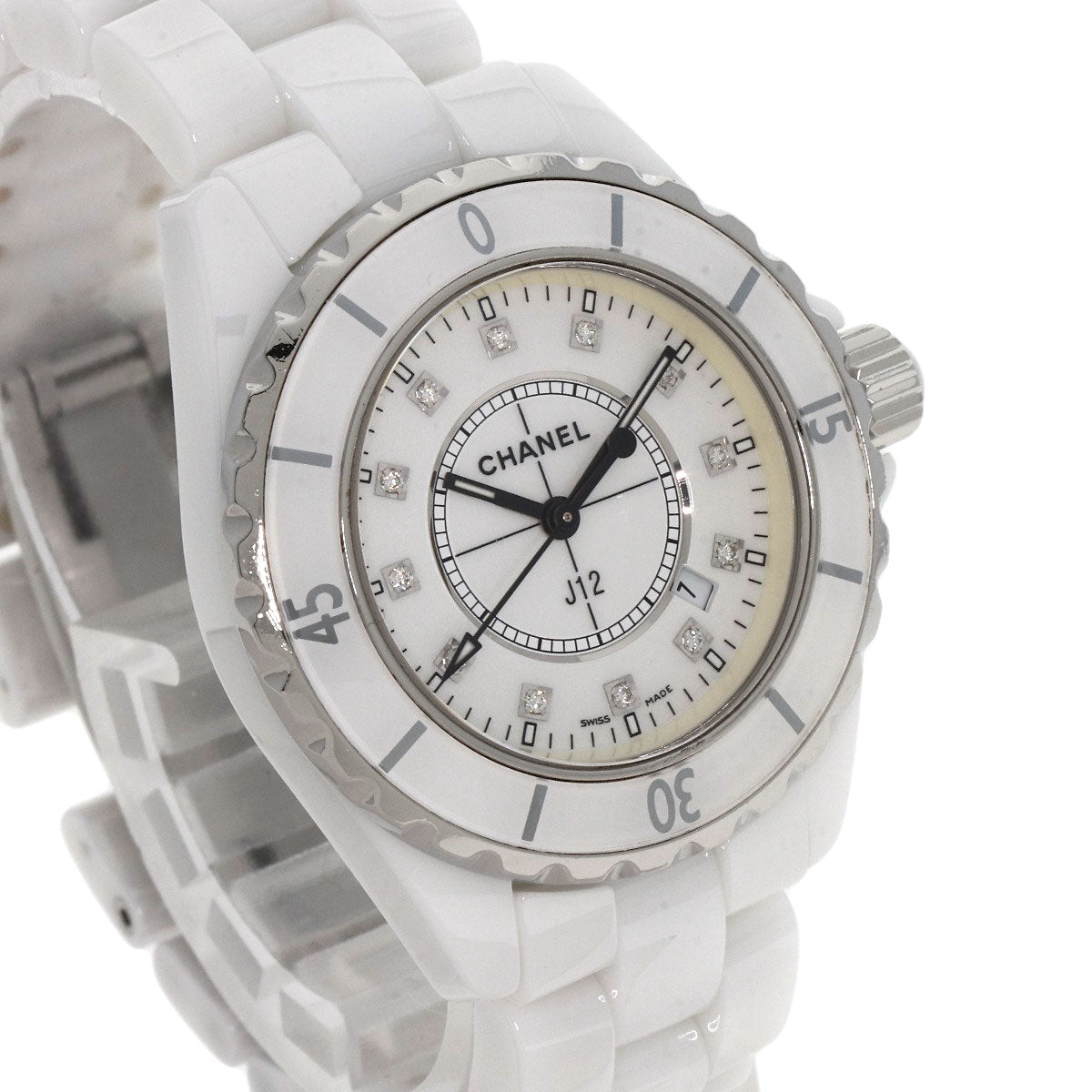 CHANEL Watches Quartz H1628 ceramic white J12 1.3" 12P Diamond white dial