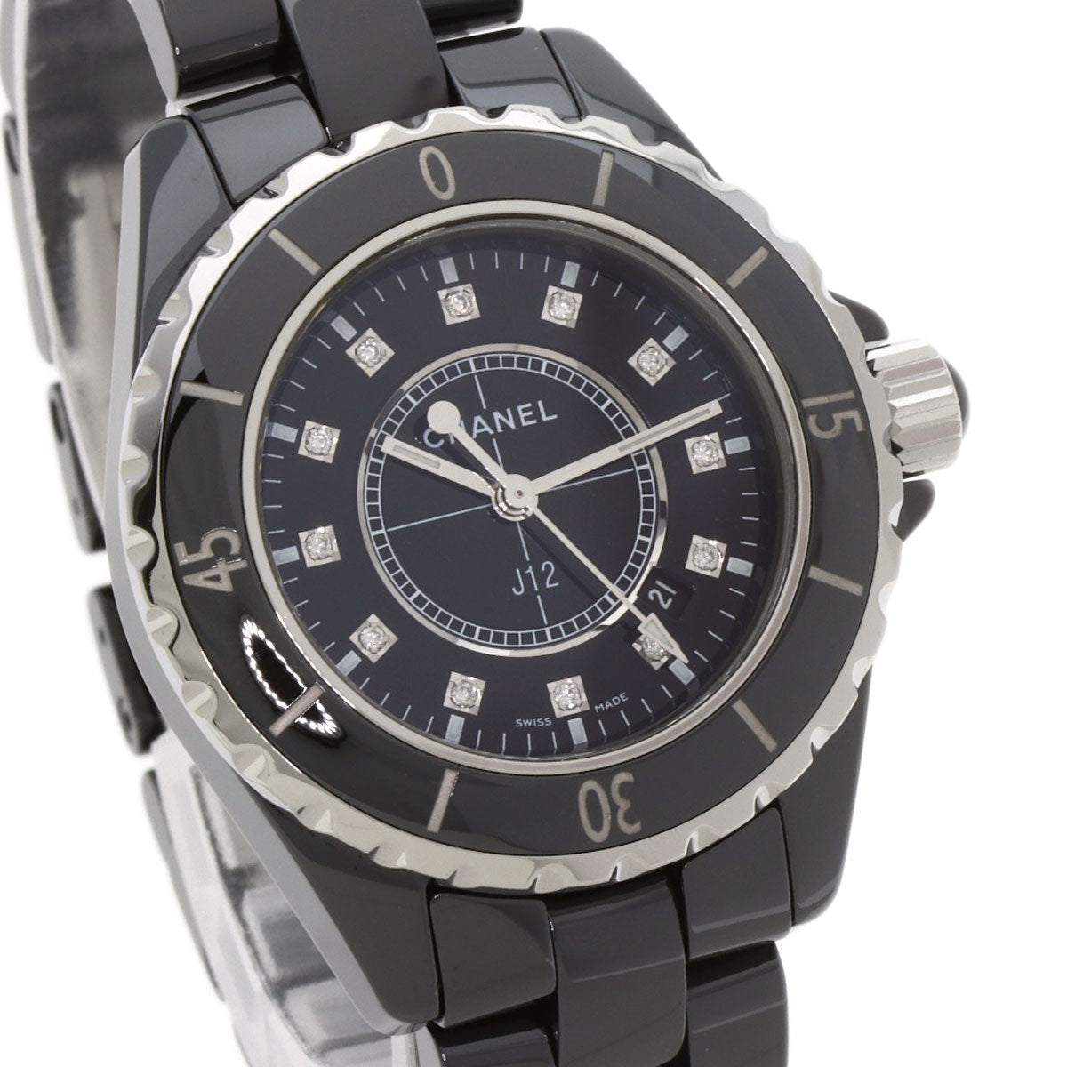 CHANEL Watches Quartz H1625 ceramic black J12 1.3" 8P Diamond Black Ceramic black dial