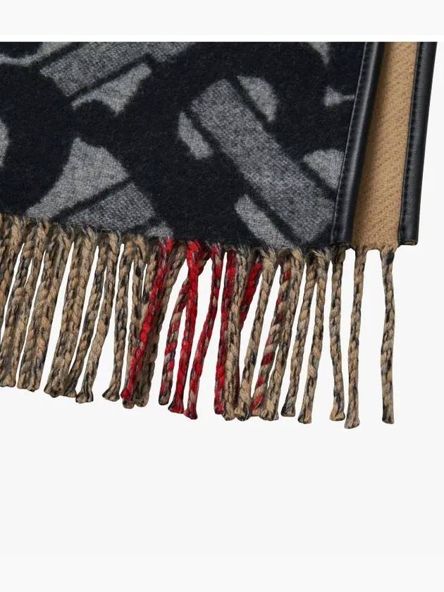 Luxury Burberry Monogram Wool Cashmere Jacquard Cape Grey