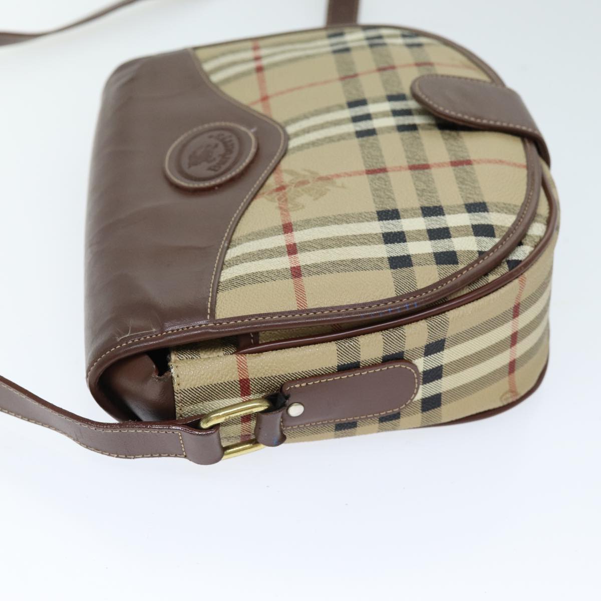 Luxury BurberrySs Nova Check Shoulder Bag PVC Leather Beige Auth 74258