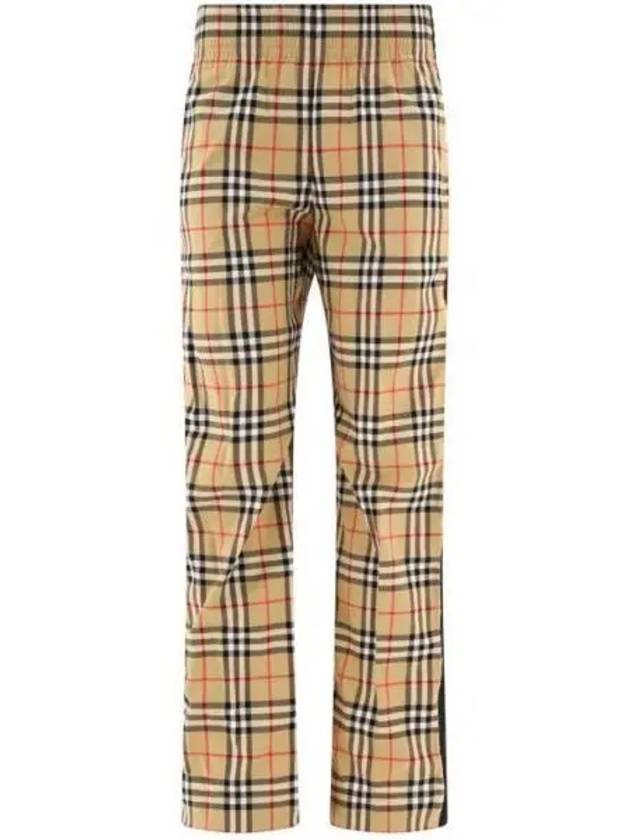 Luxury Burberry Organic Cotton Check Straight Pants Beige
