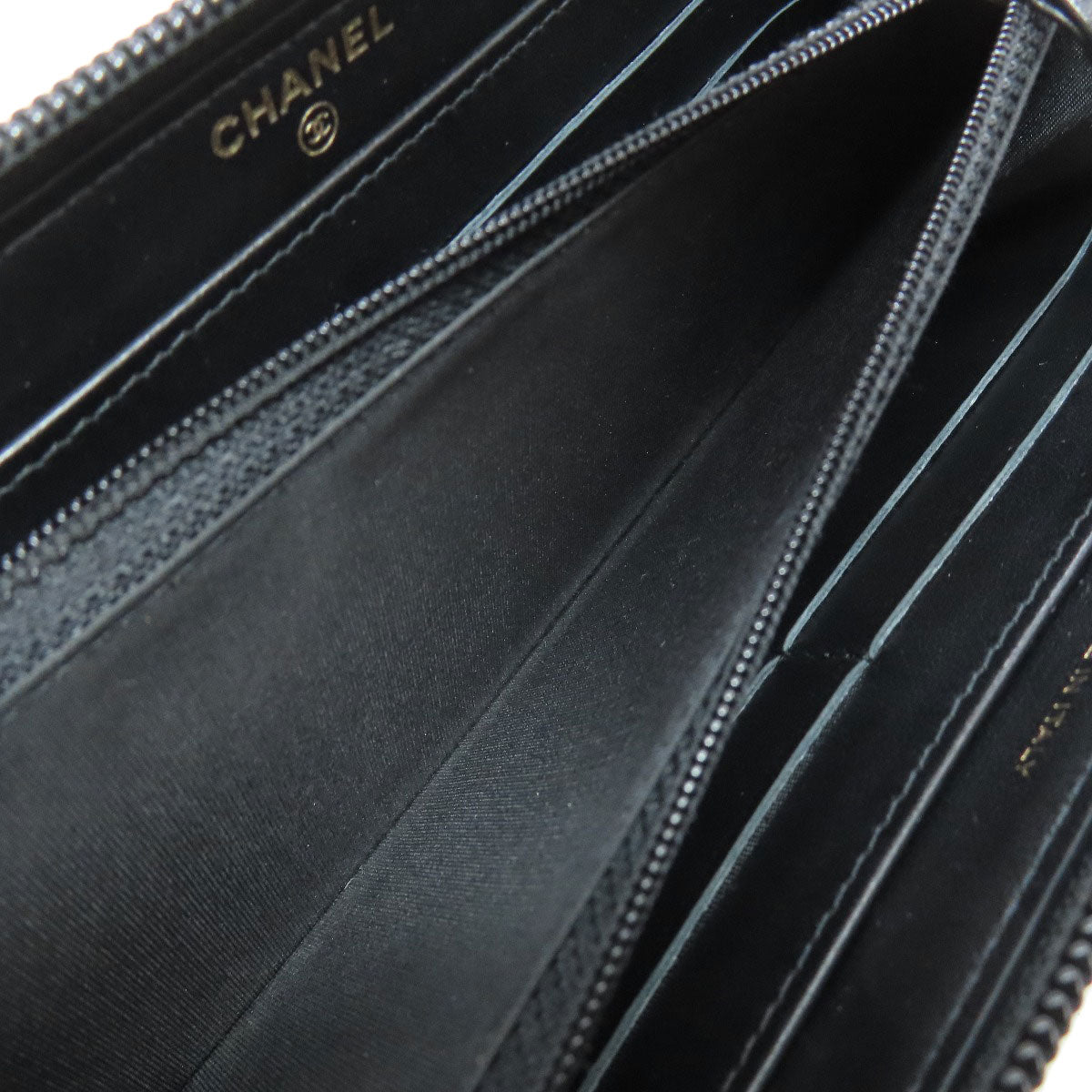 CHANEL Long Wallet Purse Calfskin black Zip Around COCO Mark Gold Metal