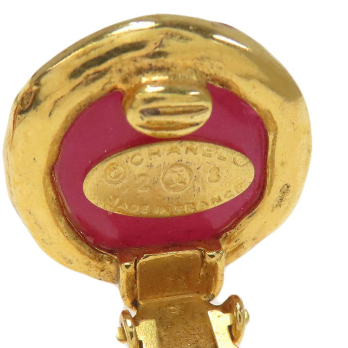 CHANEL Earring Gold Plated pink Gripoa COCO Mark Women